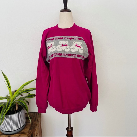 80s/90s pink teddy bear sweater. Kitschy. Cute. Comfy cozy. Cotton blend. Hanes - Picture 5 of 8